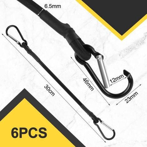 6X Tendeurs Élastiques avec Mousqueton 30CM, Corde Élastique à Crochets pour Attache Bâche, Voile d'Ombrage en Latex (1/5)