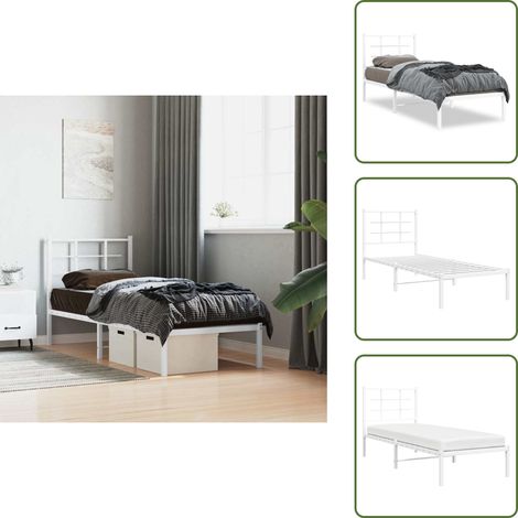 The Living Store Cadre de lit métal sans matelas avec tête de lit blanc 80x200cm - Cadre De Lit - Lit Double - Lit Metal - Literie - Meuble Chambre (1/5)