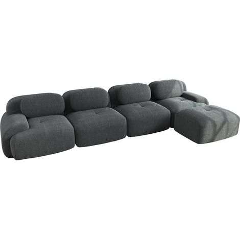 Sofá esquinero modular de 4 plazas en tejido de pana gris, sin montaje, HOMVRA (1/5)