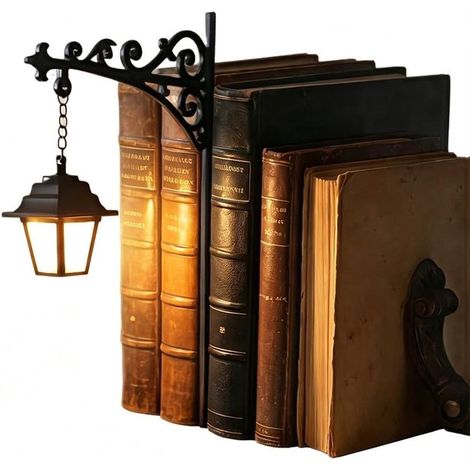Fermalibri in metallo - Fermalibri con luce - Lanterna da biblioteca - Lanterna da scaffale in miniatura - Lampada da lettura per librerie - Illuminazione decorativa per scaffali (1/5)