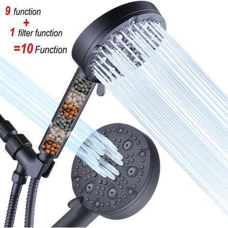 Hochdruck-Duschkopf mit 1,5 m Schlauch, Anti-Kalk-Duschkopf, wassersparend, 3 Schichten Ionenfiltration, Duschkopf und 10 Modi (1/5)
