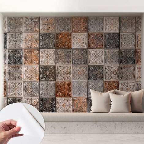 Papier peint adhésif décoratif pour salon chambre et cuisine Facile à poser avec colle Carreaux ornementaux 208x146 cm (1/5)