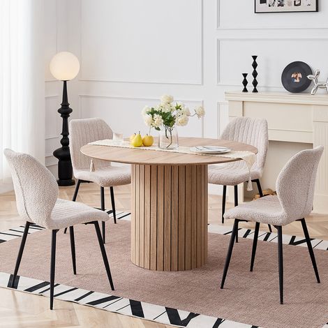 Wokaka Table Ronde - Table � Manger Base Bois - Grand Plateau MDF - Table � Manger Style Contemporain - L120 x H76 cm - Bois clair