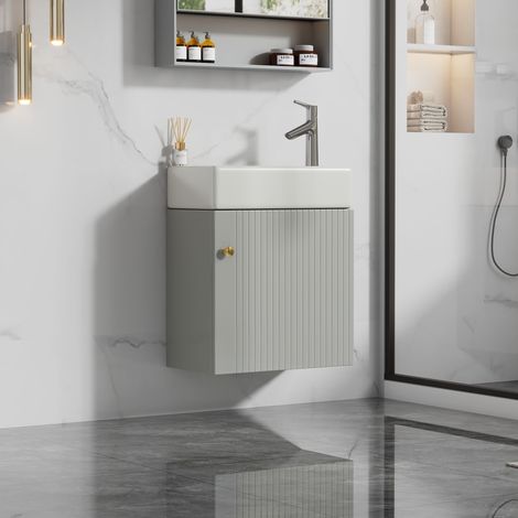 Mobili per lavabo singoli 46x26x56cm Mobiletto per bagno, sospeso, MDF, bianco/grigio (1/5)
