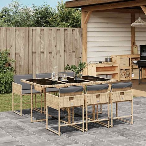 7-tlg. Garten-Essgruppe mit Kissen Beigemischung Poly Rattan (1/5)