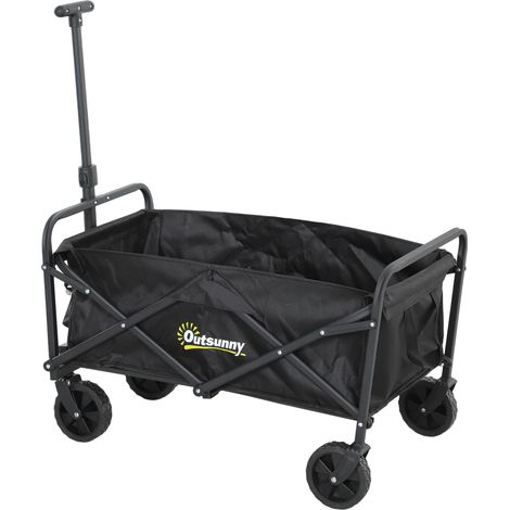 Faltbarer Gartenwagen (62 l) mit verstellbarem Griff, Metall und Oxford-Gewebe, 76 x 48 x 86 cm, Schwarz