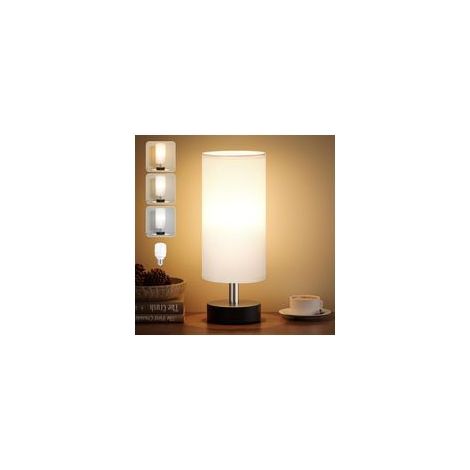 Lampe de Chevet, 3 Couleur Modes(3000/4000/5000K), Petite Lampe à Cordon, Lampe de Table Moderne avec Abatjour en Lin Blanc et Base Noire pour Chambre Salon D'enfant Bureau (1/5)