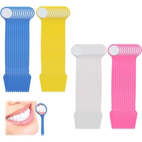 Confezione da 48 specchietti dentali monouso in plastica, multicolore, per studi dentistici o per l'igiene orale domiciliare, facili da organizzare, con impugnatura ergonomica, per un'igiene ottimale. (1/5)