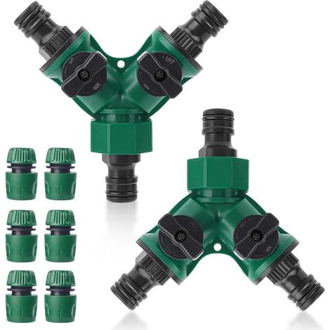 Stuks 3/4 Inch 2-Wegs Slangverdeler - Tuinslang Waterverdeler met Aan/Uit Klep - 4-Punts Snelkoppeling - Geschikt voor Tuin, Bloem (1/5)