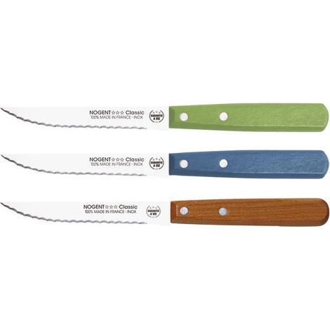 NOGENT - BOITE 20 COUTEAU STEAK 11CM CLASSIC BLEU VERT CERISIER