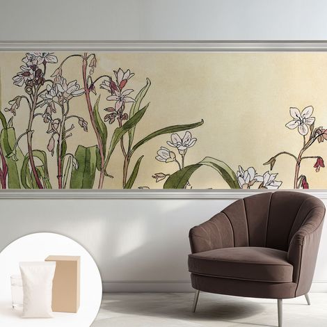 Papier peint intissé mural pour salon chambre à coucher tendance et originale - Colle incluse gratuite Élégance florale 250x104 cm (1/5)