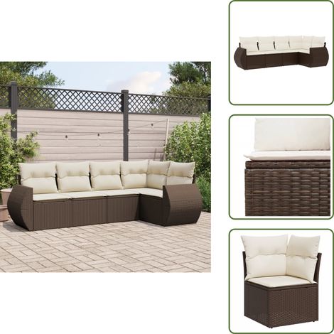 5-tlg. Garten-Sofagarnitur mit Kissen Braun Poly Rattan - Garten Sofagarnitur - Garten Sofagarnituren - Outdoor Sofagarnitur - Sofagarnitur Terrasse (1/5)