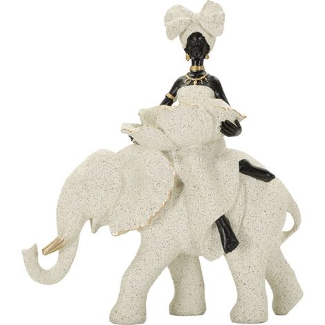 Scultura decorativa etnica donna su elefante in poliresina (1/5)