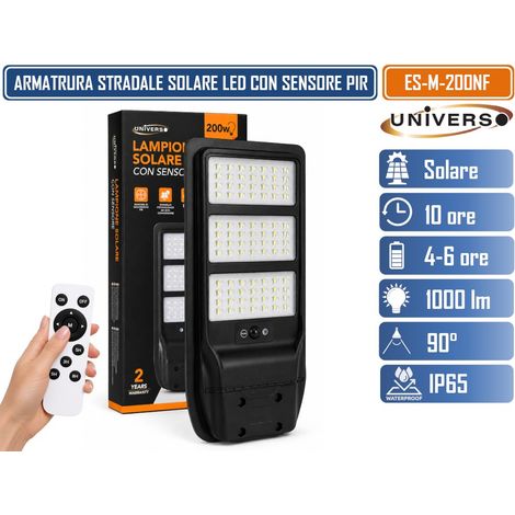 UNIVERSO ES-M-200NF LAMPIONE SOLARE LED 2000 LUMEN DA ESTERNO CON SENSORE DI MOVIMENTO PIR TLECOMANDO TIMER IP65 (1/5)