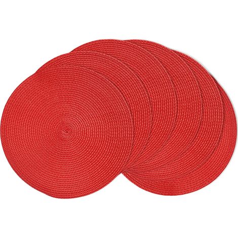 Lot de 6 sets de table ronds, 38 cm, résistants à la chaleur et lavables, en plastique rouge, pour la cuisine.
