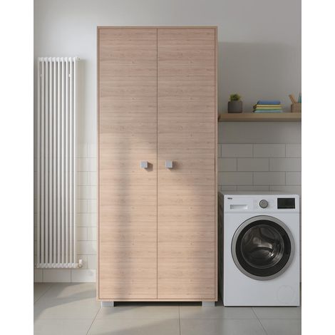Armadio multiuso Sonia 2 ante - Mobile portascopa salvaspazio - 6 ripiani interni e un vano portascope - Colore Virginia - 75x180x35 cm (1/3)