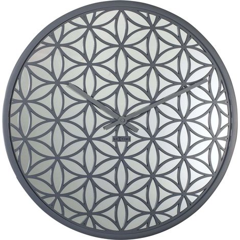 Horloge Murale Silencieuse en Bois et Miroir Design Floral 50 cm Gris ou Blanc - PANGIVO