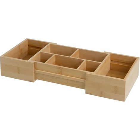 Organisateur de produits cosmétiques extensible en bambou - Longueur 24-40 x largeur 17 x Hauteur 7 cm (1/5)