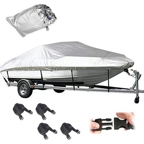 Bâche De Bateau pour Remorque,Très Résistante 210D,Housse De Bateau Imperméable,3 Couches Anti-UV,pour Yacht,Bateau De Pêche,Tri-Coque(Argent) (17-19FT:600 x 300cm) (1/5)