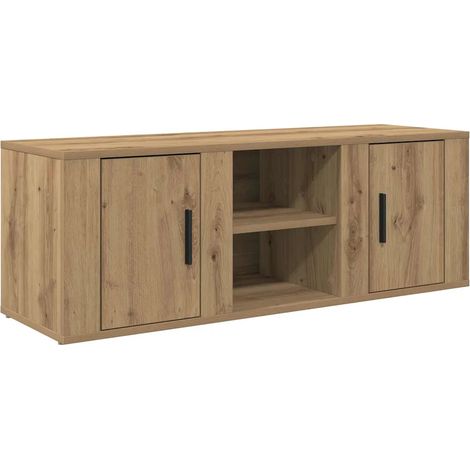 Mueble TV rectangular moderno con práctico almacenamiento para salón 100 x 31,5 x 35 cm de madera de roble artesanal 020052709 (1/5)
