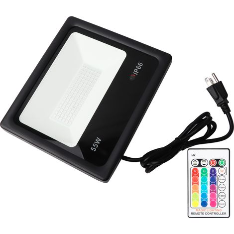 Projecteur LED RGB 55W avec télécommande, lumière de projection colorée pour cour jardin, allée, AC85-265V (1/5)
