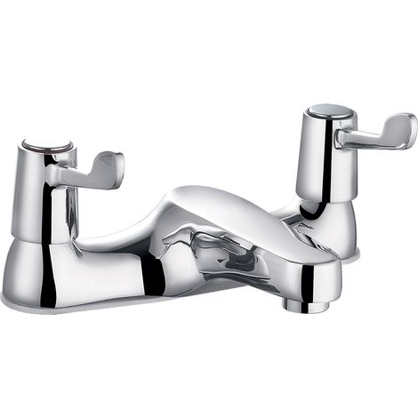 Bathroom Two Lever Bath Filler Round Taps Basin Sink Chrome Modern Kitchen (1/5)