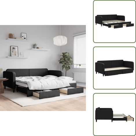 Tagesbett Ausziehbar mit Schubladen Schwarz 90x200 cm Stoff - Schlafsofa - Gästebett - Tagesbett - Doppelbett - Wohnzimmer Möbel (1/5)