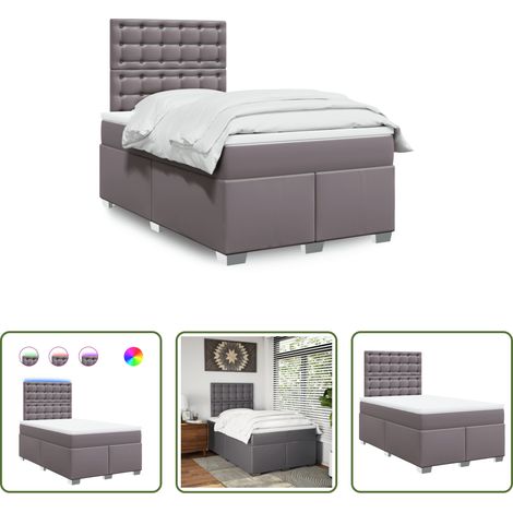Matelas à ressorts ensachés - Sommier à lattes de lit avec matelas gris 120x190 cm similicuir (1/5)