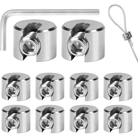 10PCS Serre Cable Acier Inoxydable, Serre-Câbles Inox 316 avec Hexagone Vis Clé, Clip de Serrage Corde pour Câble Métallique, Tendeur de Corde à Linge, Tendeur Cable, 4mm M8