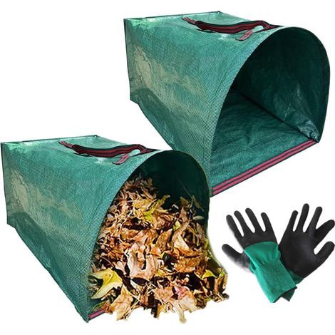 Sac à feuilles, ramassage de feuilles, déchets de jardin, kit de balayage de jardin 2 pièces avec gants, réutilisable, pour terrasse, déchets de jardin, tonte de pelouse (1/5)