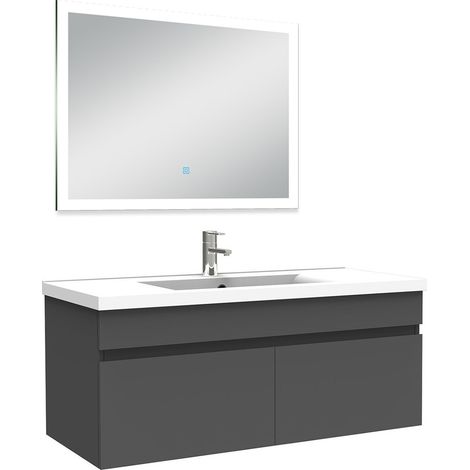 Acezanble Ensemble meuble Salle de Bain 100cm simple vasque + miroir lumineux 3 couleurs + dimmable anthracite
