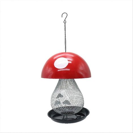 Mangeoire à colibris en forme de champignon, mangeoire à oiseaux suspendue en métal rouge (1/5)