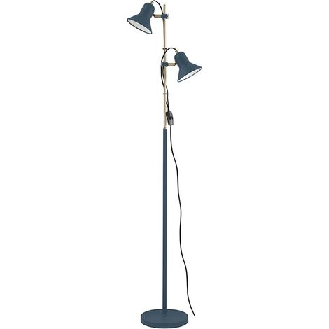 Lámpara de Pie de Metal Azul y Dorado con 2 Focos Orientables