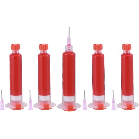 Lot de 5 tubes de 10 cc d'encre de protection UV pour soudure, durcissable à la soudure, pour circuits imprimés (PCB), rouge. (1/5)