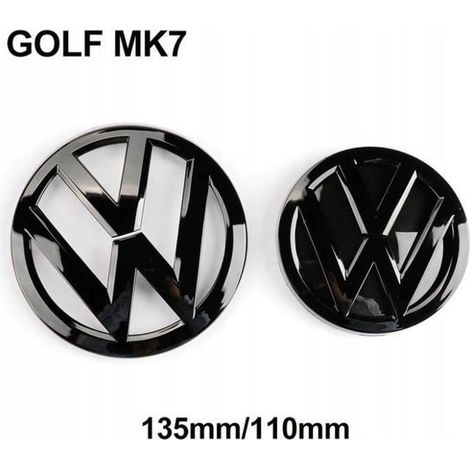 JXC Lot de 2pcs Insigne logo emblème avant 135mm -arrière 110mm Noir brillant pour Volkswagen VW GOLF 7 MK7