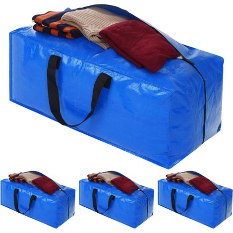 Sacs de rangement extra larges pour objets lourds, sacs de déménagement bleus avec fermeture éclair pour ranger vêtements, couvertures et cartons (1/3)