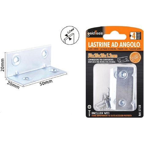 Trade Shop - Set 4 Pz Lastrine Lastrina Ad Angolo Angolare 50x20x20x1.2 Mm Viti Mobili 57128 - (1/2)