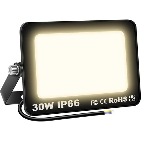 Projecteur LED Exterieur 30W, 3000LM Spot LED Extérieur Blanc Chaud 3000K, IP66 Etanche Eclairage Exterieur Lumière de Sécurité pour Patio, Jardin, Garage, Terrasse, Usine, Entrée
