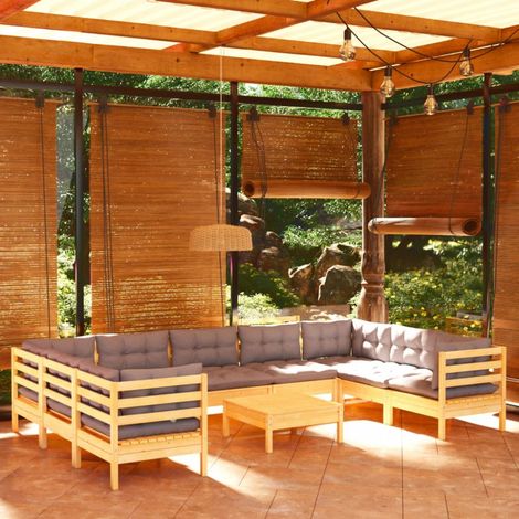 10-tlg. Garten-Lounge-Set mit Grauen Kissen Kiefernholz vidaXL (1/5)