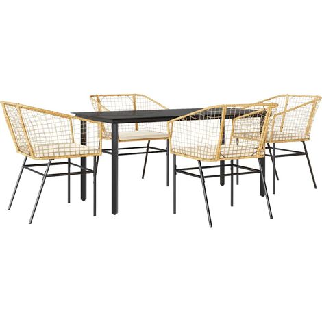 Ensemble à manger jardin coussins 5 pcs,Salon de jardin marron poly rotin verre CFW31276 (1/5)