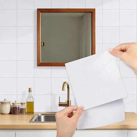 96 Pcs PVC Carrelage adhésif mural salle de bain Blanc, 15x15cm stickers muraux cuisine,crédence adhésive pour cuisine,Dalle PVC adhésive murale – Stickers muraux Pour armoire, meuble, tabletop (1/5)
