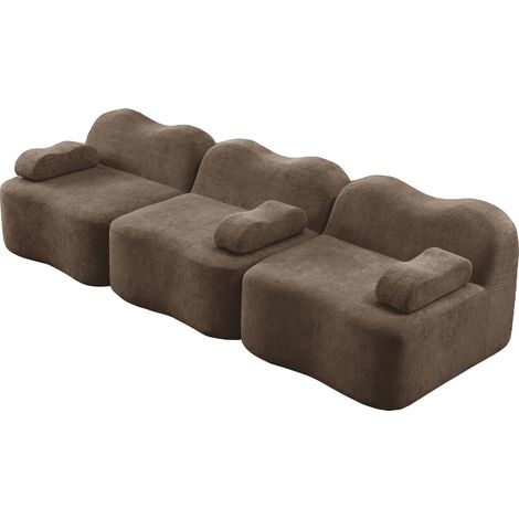 3-Sitzer Modulares Sofa aus braunem Samt, 32D Hochdichtschaum, tiefe Sitzfläche (1/5)