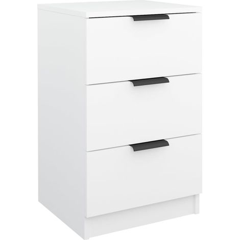 Mesita de noche con 3 cajones 40 x 36 x 65 cm madera contrachapada blanca DEC033386