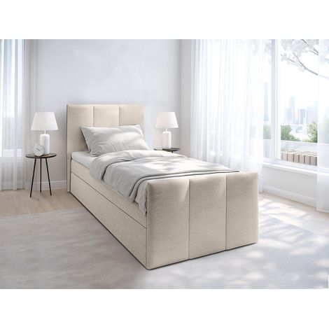 AX LIVING Levente Bett mit Bettkasten 120x200 Beige Boxbett Stauraum