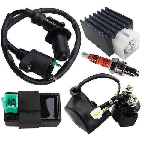 Bobine d'allumage, relais électromagnétique, régulateur de tension, boîtier CDI à 5 broches, bougie d'allumage, compatible avec les moteurs haute vitesse de 50 cm³, 70 cm³, 90 cm³, 110 cm³ et 125 cm³. (1/5)