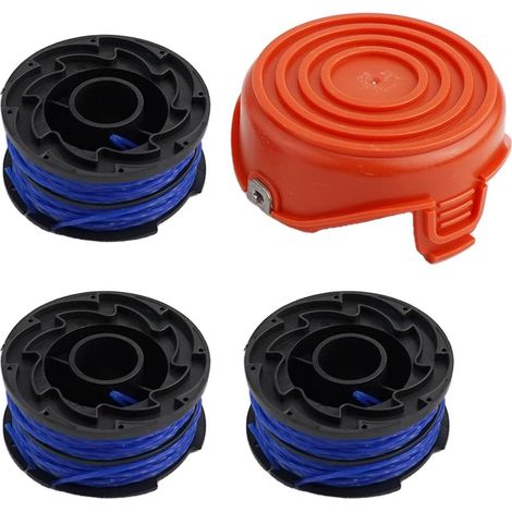 Couvercle de bobine de rechange avec ligne pour Black And Decker Gl650sbc Gl651sb Gl652 Gl653 Gl65 Gl656 Accessoires de débroussailleuse (1 capuchon + 3 bobines)