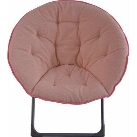 Poltrona Pieghevole a Luna in Tessuto, con Schienale Rotondo e Base in Metallo, Rosa (1/5)