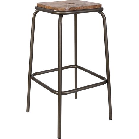 Taburete de madera artesanal y metal marrón y negro 40x40x69h cm (1/5)