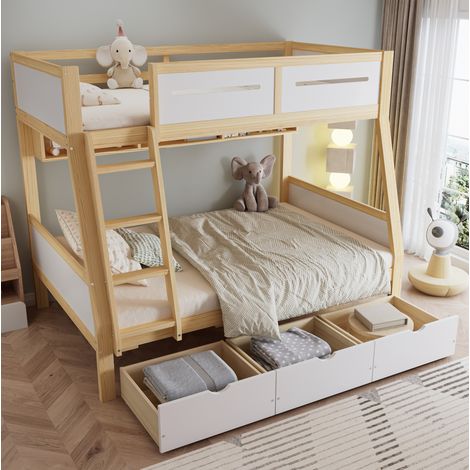 MEUBLIV Etagenbett Kinder 90x200 und 120x200 cm, weiß und natur, ohne Matratze (1/5)