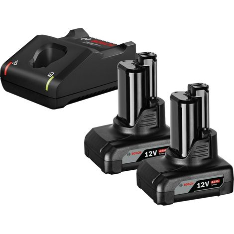 Bosch Set Avviatore a batteria GBA 12 Volt / 2x 4,0 Ah + Caricabatterie rapido GAL 12V-40